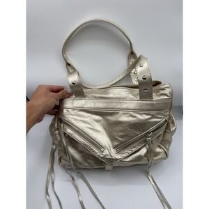 Botkier‎ Metallic White Gold Leather Trigger Satchel Purse Shoulder Bag EUC